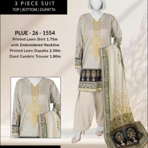 Printed Lawn Shirt - PLUE - 26 -1554