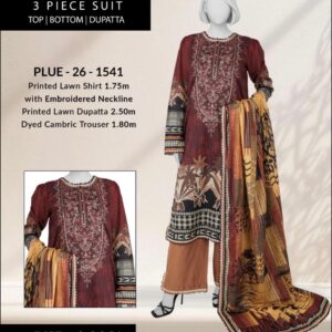 Printed Lawn Shirt - PLUE - 26 - 1541