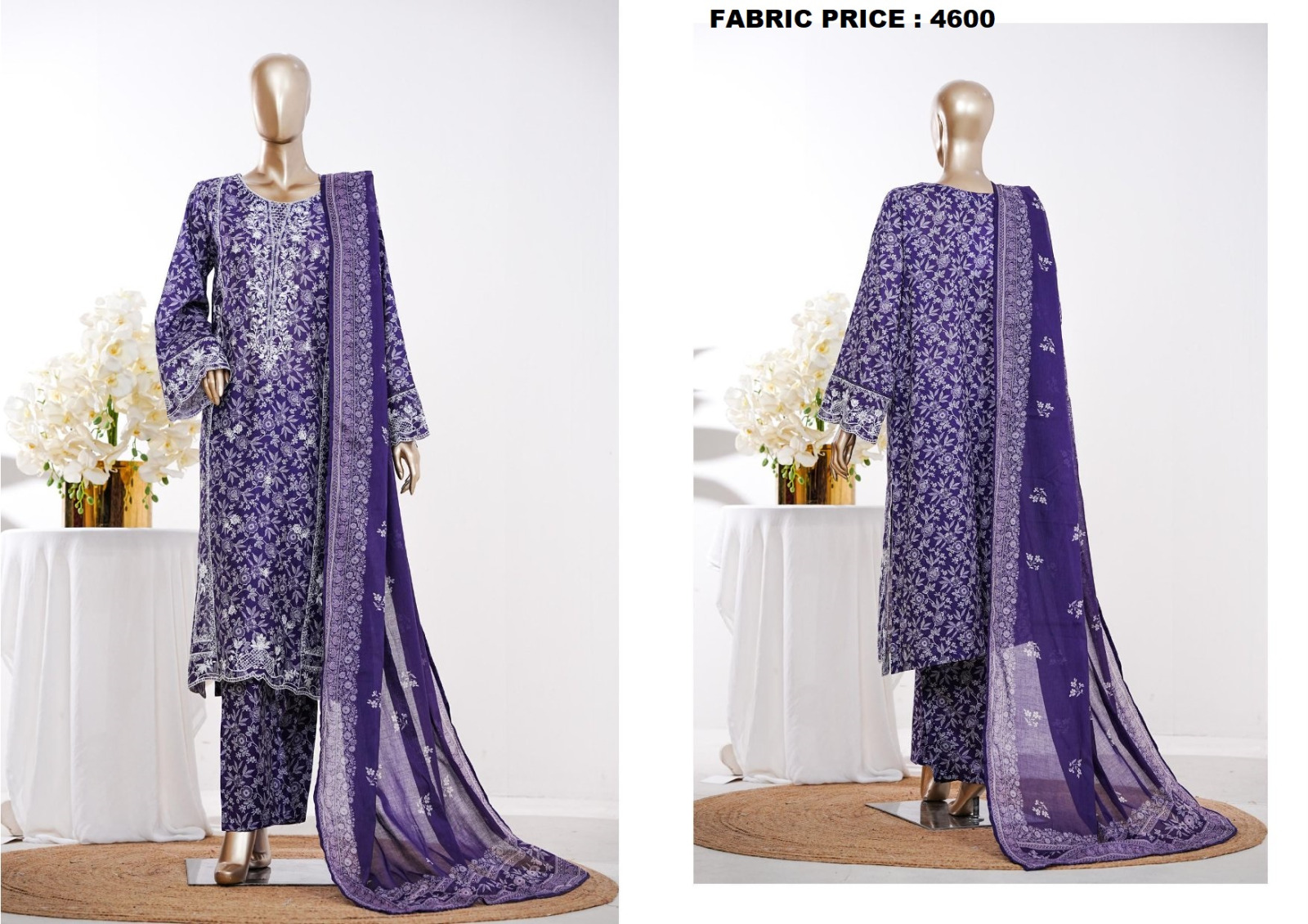 EMBROIDERED LAWN WITH BELL BOTTOM TROUSER 3PC